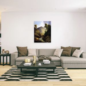 Photo of Waterfall painting in modern minimalistic living room.