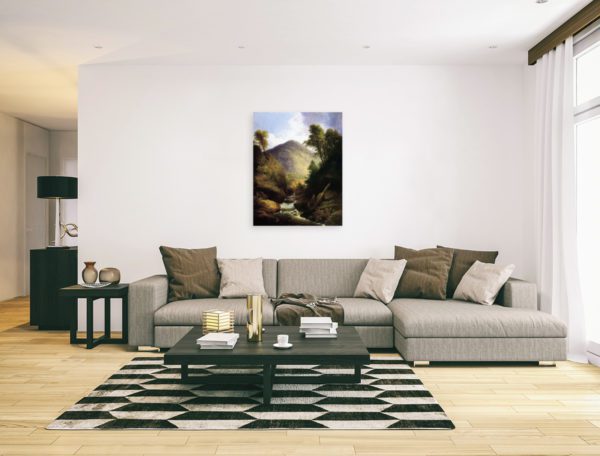 Photo of Waterfall painting in modern minimalistic living room.