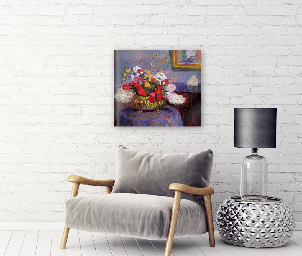 Photo of Bernhard Gutmann Still Life Round Bowl with Flowers by Sofa