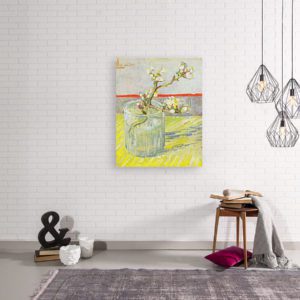 Photo of Blossoming Almond Branch in a Glass painting in simple living room