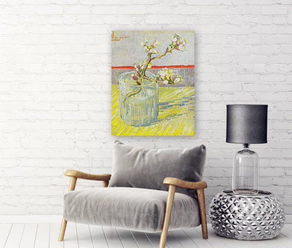 Photo of Blossoming Almond Branch in a Glass in living room