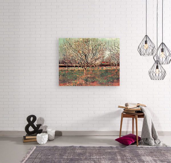 Photo of Japonaiserie Flowering Plum Tree painting in modern living room