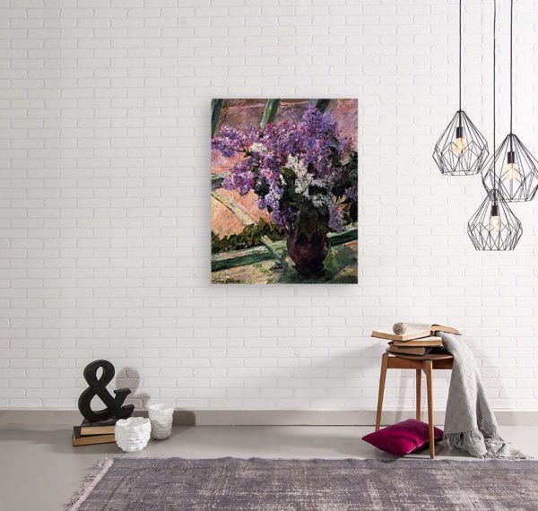 Photo of Lilacs in a Window Impressionism painting in simple living room