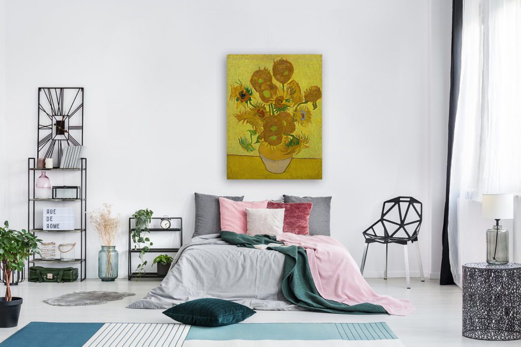 Photo of Sunflowers Painting in Modern Bedroom