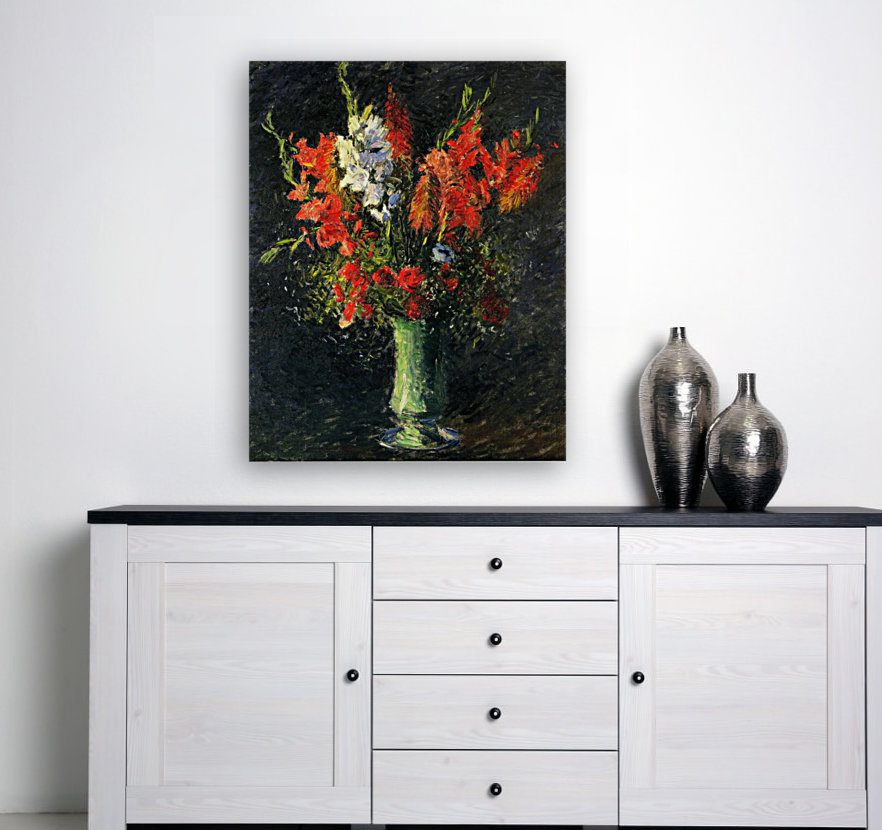 Photo of Vase of Gladiolas Painting by a Simple Table