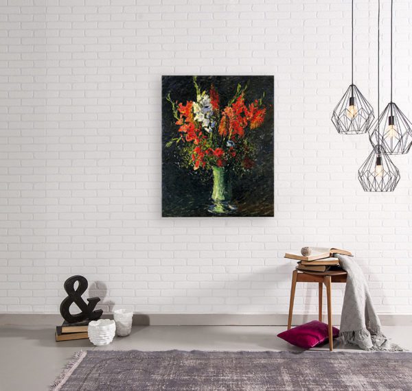 Photo of Vase of Gladiolas in simplistic living room