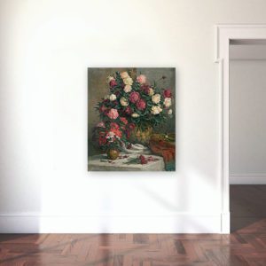 Photo of Still Life Painting of Peonies and Cloves Wall Art Canvas Print Lavelart