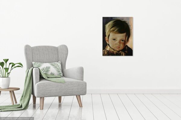 Photo of “The Crying Boy” painting in sofa lounge