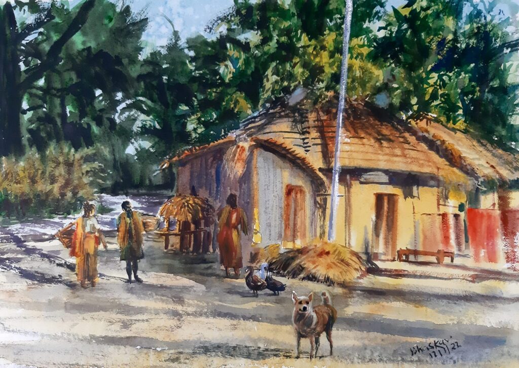 Indian village and animals.