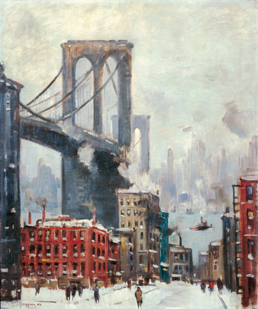 Brooklyn Bridge Winter by Guy C Wiggins