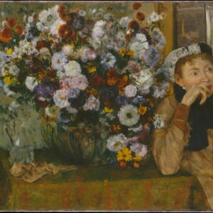 Woman seated by a vase of flowers by Eduard Degas